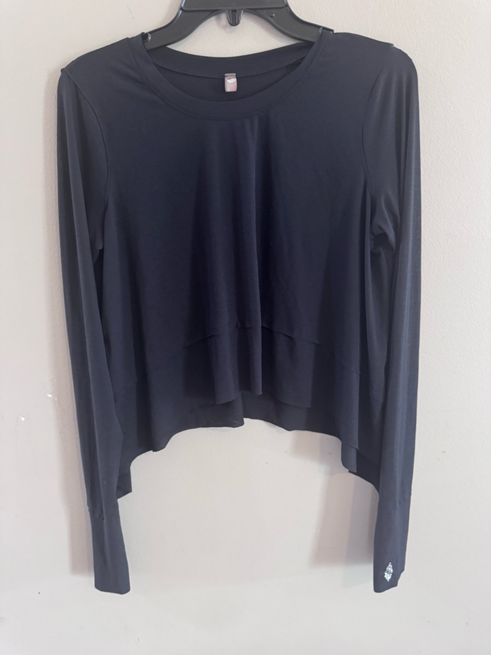 Free People Movement Black Long Sleeve Crop Top Flowy Athletic Yoga Gym Top